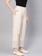 Juniper Women Natural Cotton Flex Solid Wide Leg Palazzo | Grocsy