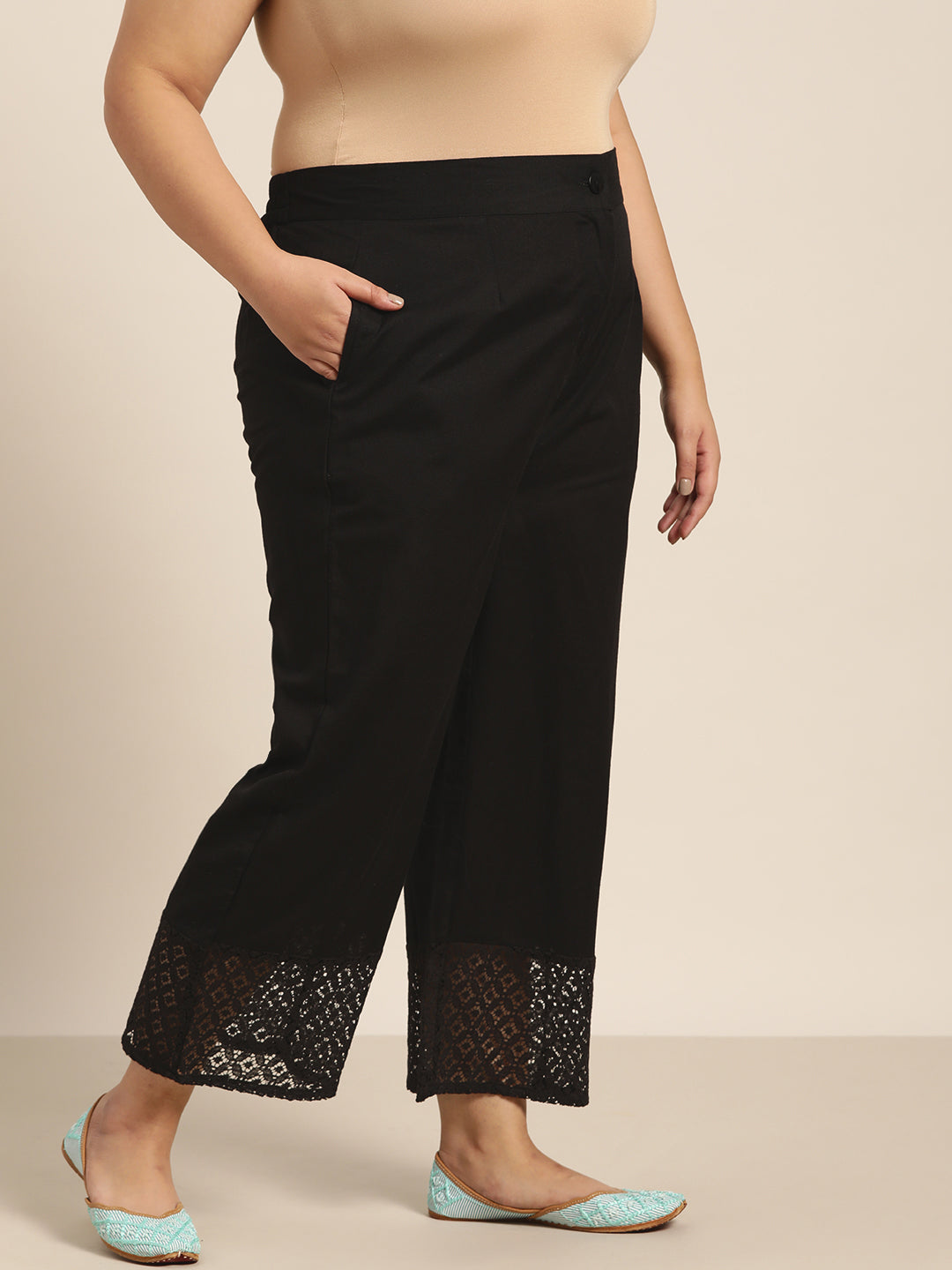 Juniper Women Black Cotton Flex Solid Wide Leg Palazzo | Grocsy