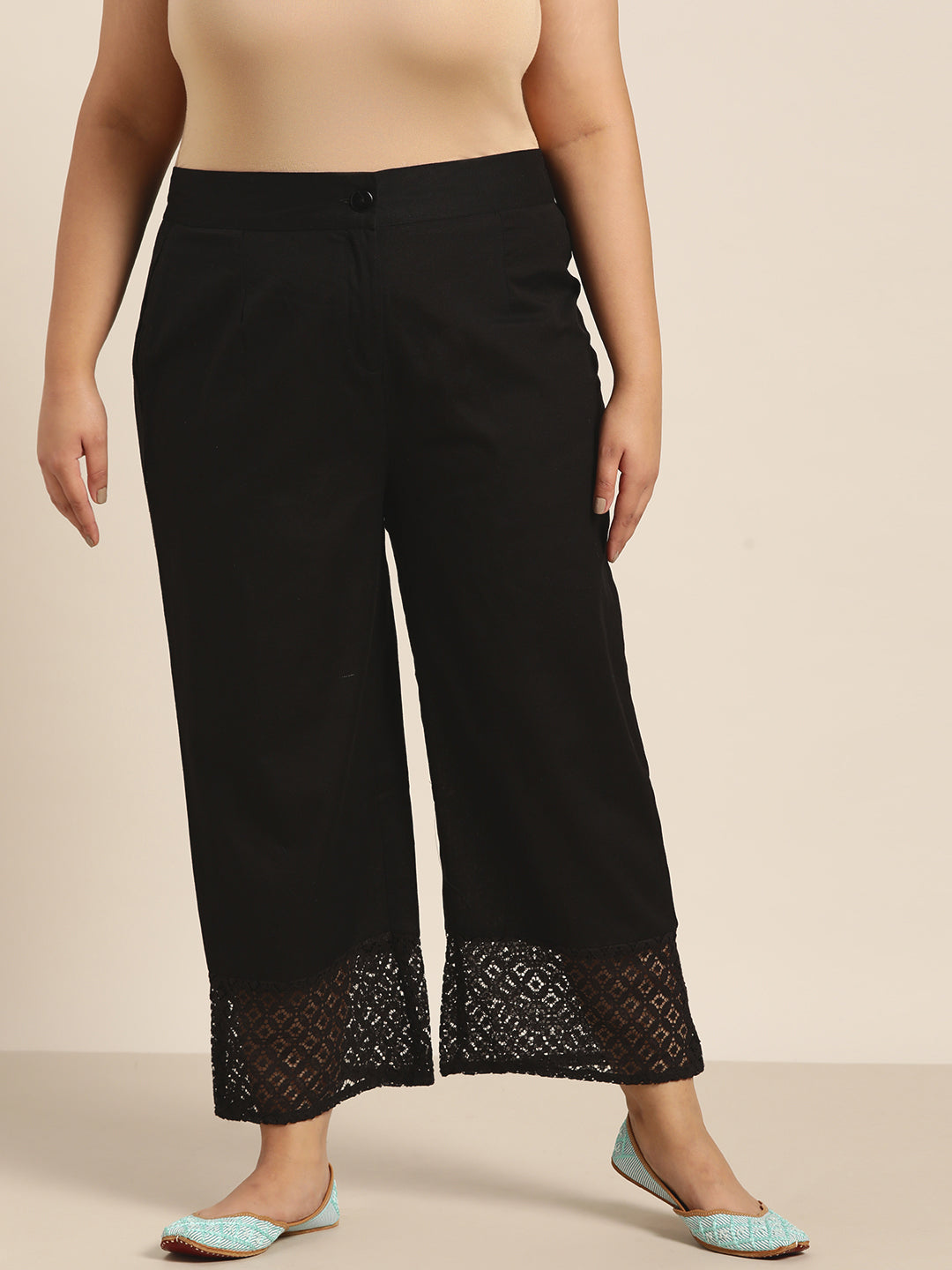 Juniper Women Black Cotton Flex Solid Wide Leg Palazzo | Grocsy