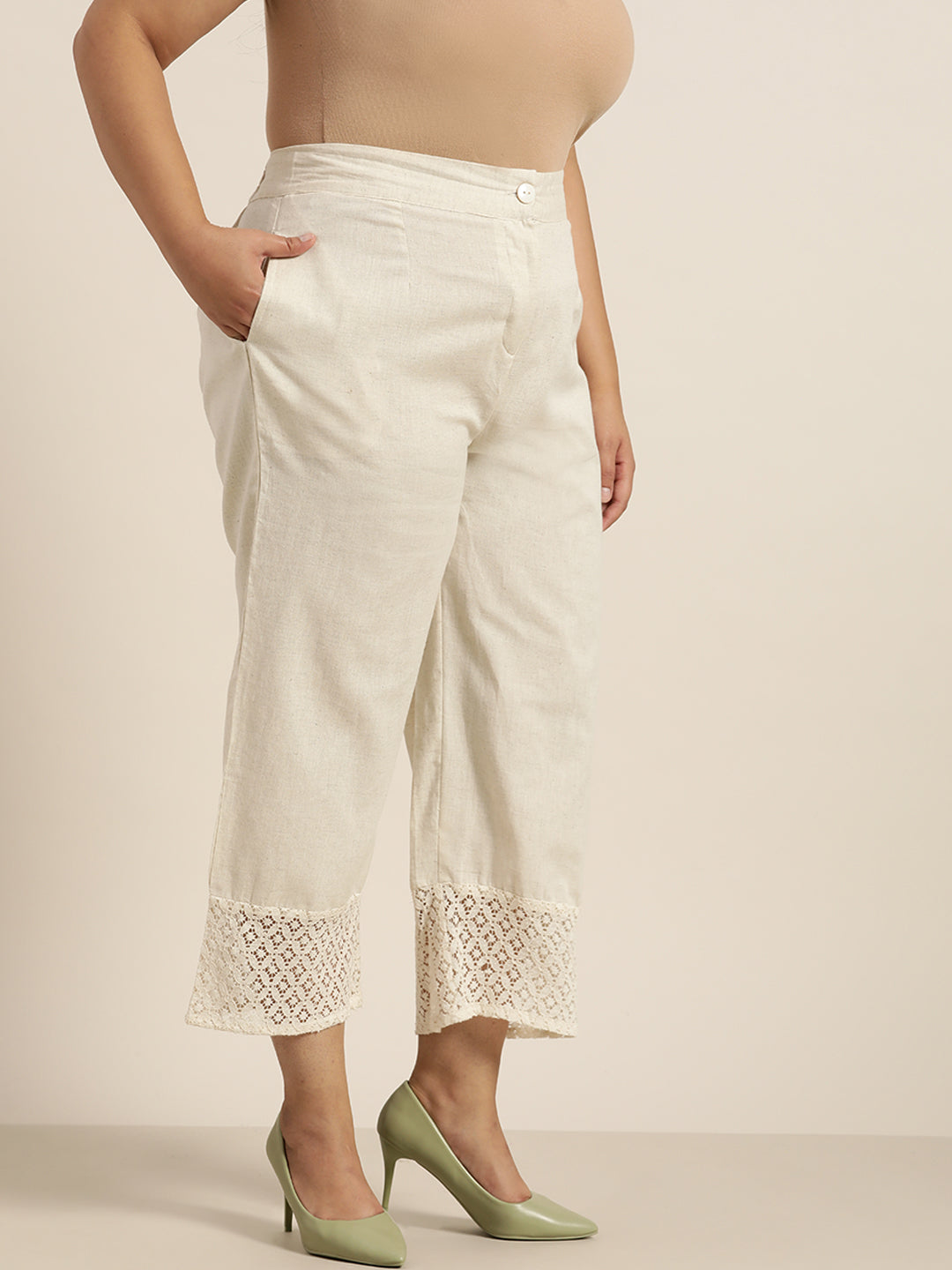 Juniper Women Natural Cotton Flex Solid Wide Leg Palazzo | Grocsy