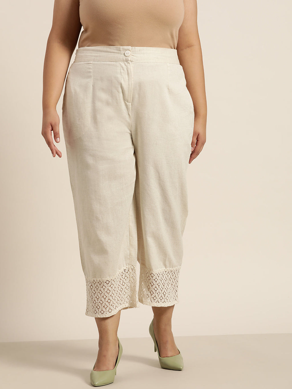 Juniper Women Natural Cotton Flex Solid Wide Leg Palazzo | Grocsy