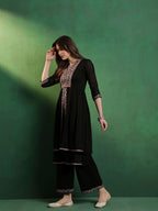 Sangria Embroidered A-Line Silk Kurta With Palazzo Set | Grocsy