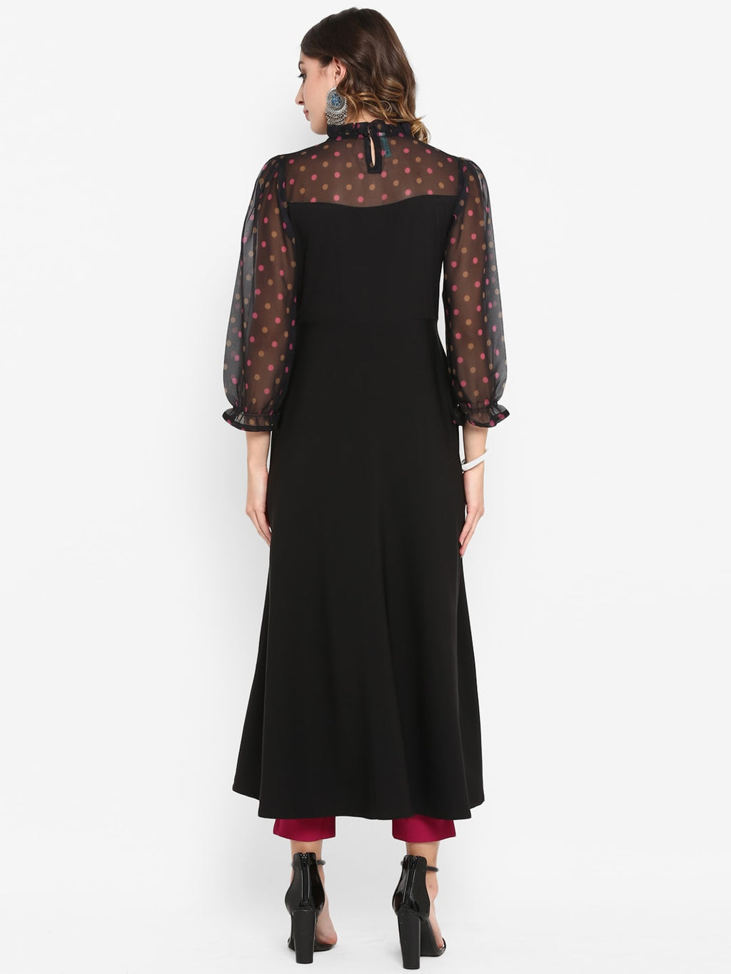 Janasya Women Black & Pink Printed A-Line Kurta | Grocsy