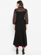 Janasya Women Black & Pink Printed A-Line Kurta | Grocsy
