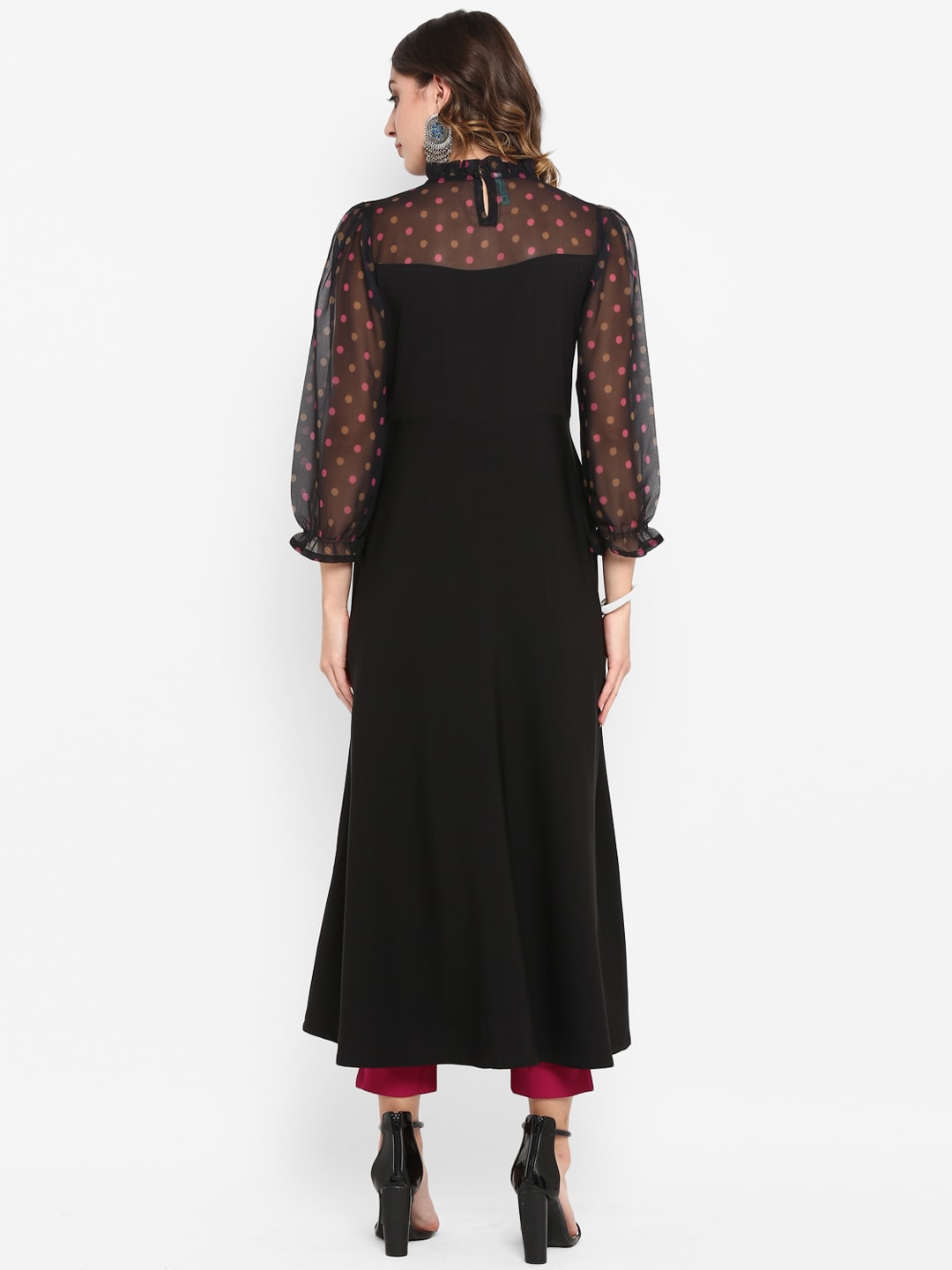 Janasya Women Black & Pink Printed A-Line Kurta | Grocsy