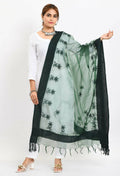 Mominos Fashion Moeza Women's Orgenza All Over Chikan Work Bottle Green Dupatta | Grocsy