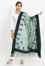 Mominos Fashion Moeza Women's Orgenza All Over Chikan Work Bottle Green Dupatta | Grocsy