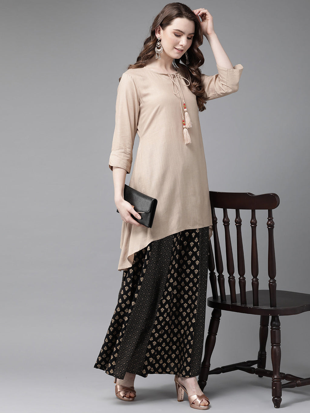 Juniper Womens Beige Rayon Slub Solid Kurta | Grocsy