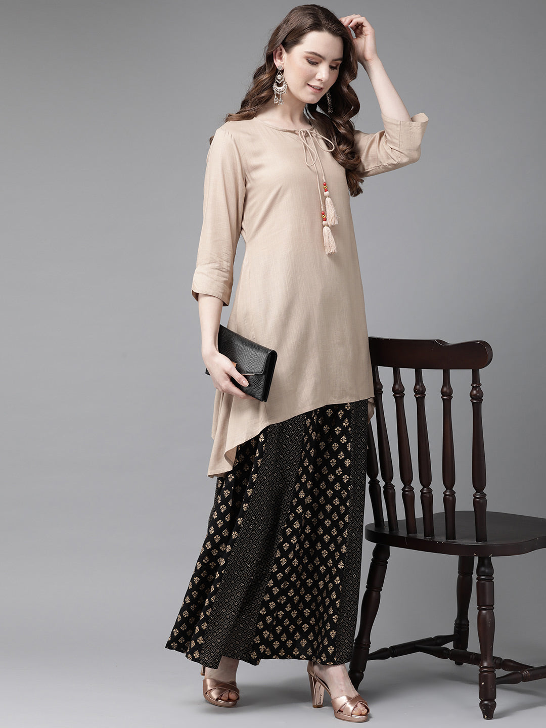 Juniper Womens Beige Rayon Slub Solid Kurta | Grocsy