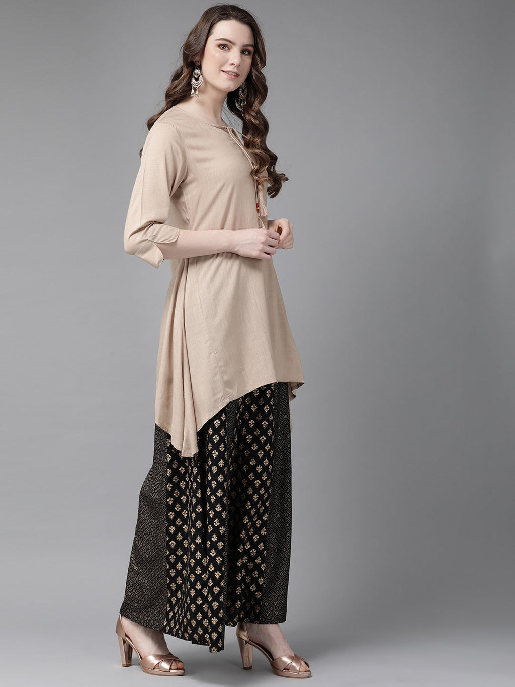 Juniper Womens Beige Rayon Slub Solid Kurta | Grocsy