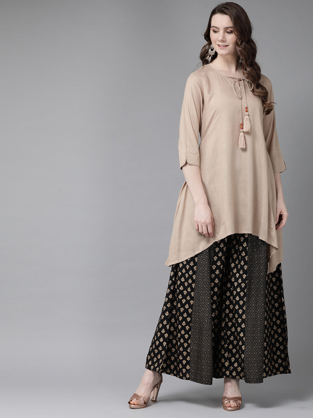 Juniper Womens Beige Rayon Slub Solid Kurta | Grocsy