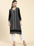 HOUSE OF KARI Ethnic Motifs Embroidered Chikankari Straight Kurta | Grocsy