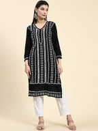 HOUSE OF KARI Ethnic Motifs Embroidered Chikankari Straight Kurta | Grocsy