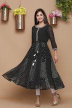 Juniper Womens Black Georgette Bandhani Print Kurta | Grocsy