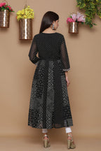 Juniper Womens Black Georgette Bandhani Print Kurta | Grocsy