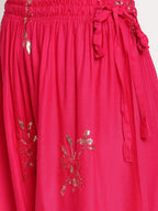 TAG 7 Women Pink & Gold-Toned Ethnic Motifs Embellished Flared Palazzos | Grocsy