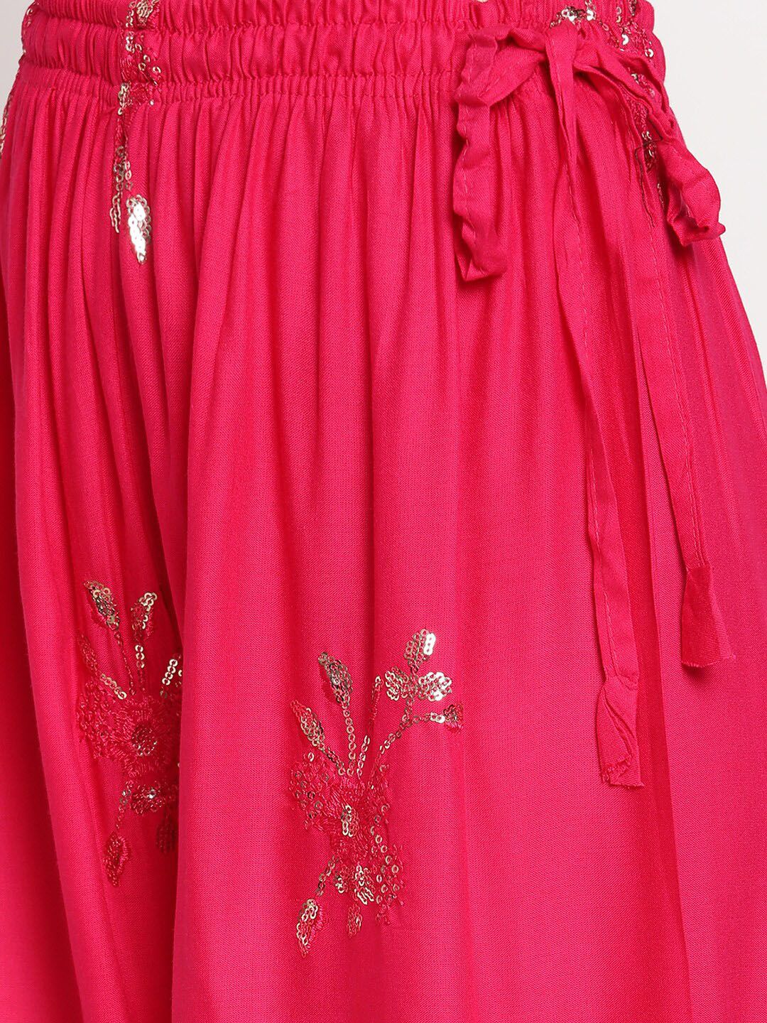 TAG 7 Women Pink & Gold-Toned Ethnic Motifs Embellished Flared Palazzos | Grocsy