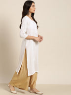 Juniper Women White Cotton Voile Embroidered Straight Kurta | Grocsy