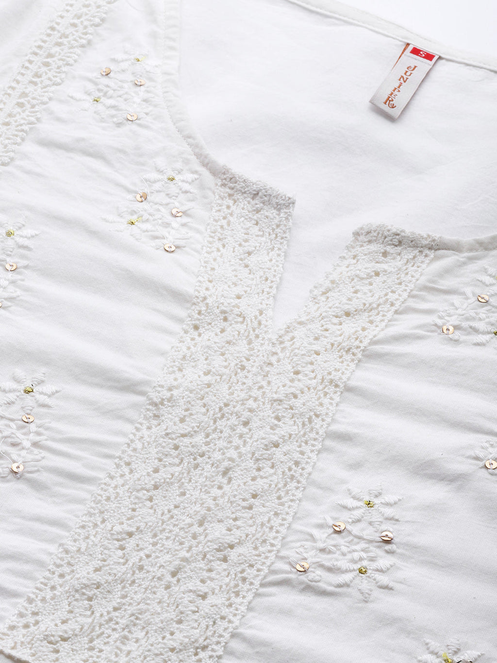 Juniper Women White Cotton Voile Embroidered Straight Kurta | Grocsy