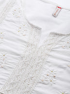 Juniper Women White Cotton Voile Embroidered Straight Kurta | Grocsy