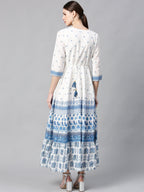 Juniper Women Blue Cotton Embroidered & Printed Tiered Dress | Grocsy