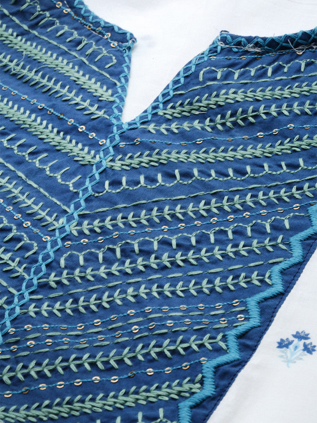 Juniper Women Blue Cotton Embroidered & Printed Tiered Dress | Grocsy