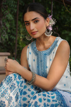 Juniper Womens Blue Embroidered And Printed Kurta Sharara Dupatta Set | Grocsy