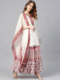 Juniper Womens Maroon Embroidered And Printed Kurta Sharara Dupatta Set | Grocsy