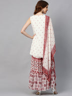 Juniper Womens Maroon Embroidered And Printed Kurta Sharara Dupatta Set | Grocsy