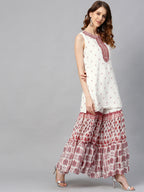 Juniper Womens Maroon Embroidered And Printed Kurta Sharara Dupatta Set | Grocsy