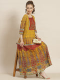 Juniper Women Mustard Georgette Printed Anarkali Dress | Grocsy