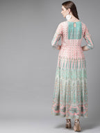 Juniper Womens Peach Georgette Foil Print Maxi Dress | Grocsy