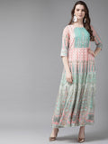 Juniper Womens Peach Georgette Foil Print Maxi Dress | Grocsy
