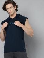 Alcis Men Navy Blue Typography Printed Slim Fit Running T-shirt | Grocsy