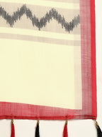 Sangria Off-White & Black Pure Linen Printed Saree | Grocsy