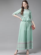 Juniper Womens Mint Floral Printed Cambric Clothing Set | Grocsy