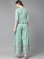 Juniper Womens Mint Floral Printed Cambric Clothing Set | Grocsy