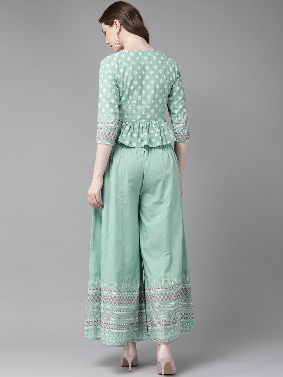 Juniper Womens Mint Floral Printed Cambric Clothing Set | Grocsy