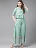 Juniper Womens Mint Floral Printed Cambric Clothing Set | Grocsy