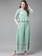 Juniper Womens Mint Floral Printed Cambric Clothing Set | Grocsy