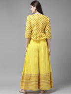 Juniper Women Yellow Cambric Printed Peplum Clothing Set | Grocsy