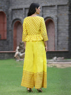 Juniper Women's Yellow Cambric Printed Peplum Clothing Set | Grocsy