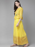 Juniper Women Yellow Cambric Printed Peplum Clothing Set | Grocsy