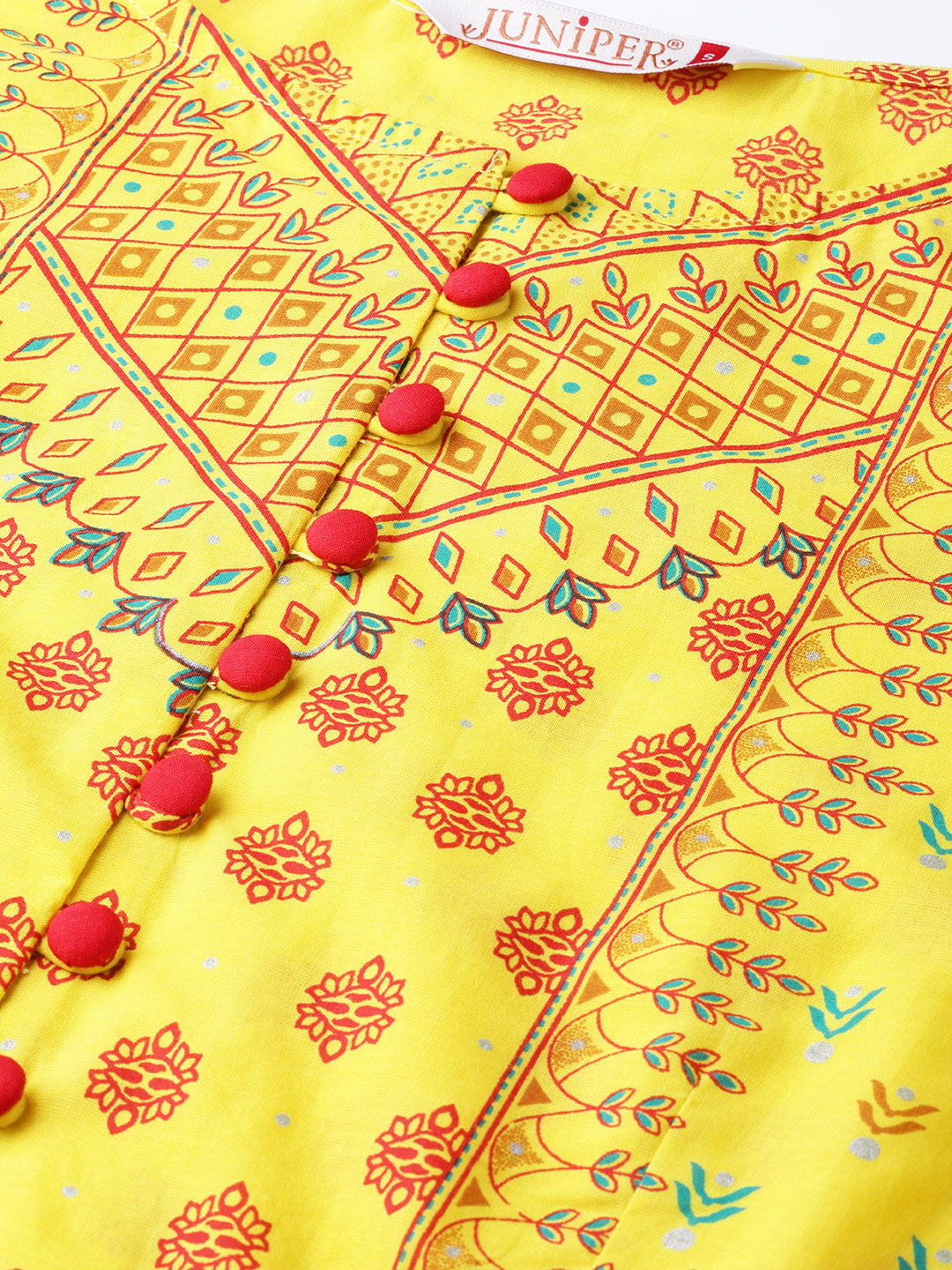 Juniper Women Yellow Cambric Printed Peplum Clothing Set | Grocsy