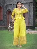 Juniper Women's Yellow Cambric Printed Peplum Clothing Set | Grocsy