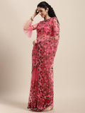 Tikhi Imli Pink & Green Beads and Stones Net Heavy Work Saree | Grocsy