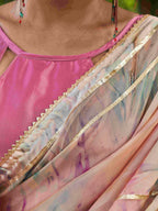 Tikhi Imli Peach Tie and Dye Gotta Patti Organza Saree | Grocsy