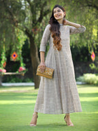 Juniper Women's Beige Chanderi Silk Printed Anarkali Kurta | Grocsy