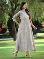 Juniper Women's Beige Chanderi Silk Printed Anarkali Kurta | Grocsy
