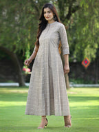 Juniper Women's Beige Chanderi Silk Printed Anarkali Kurta | Grocsy